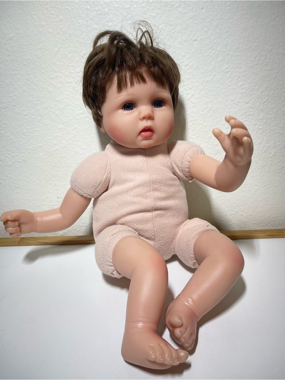 Plush Baby Doll in Light Pink Romper - Soft Cuddly Infant Toy